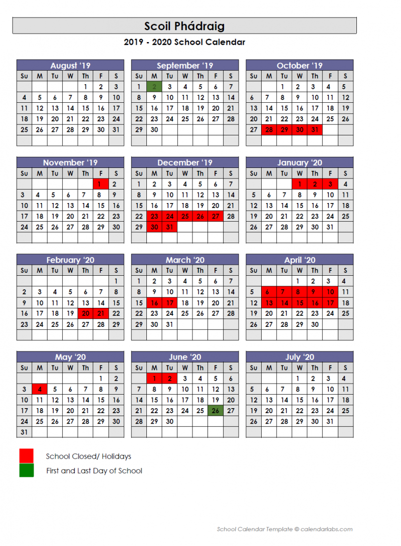 School Calendar 2019/2020 - St.Patricks National School Drumkeen